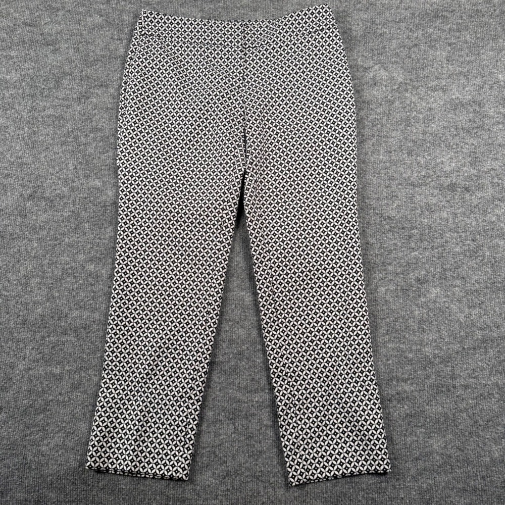 Kasper Womens Pants 2P Black White Geometric Print Straight Leg Cropped Workwear